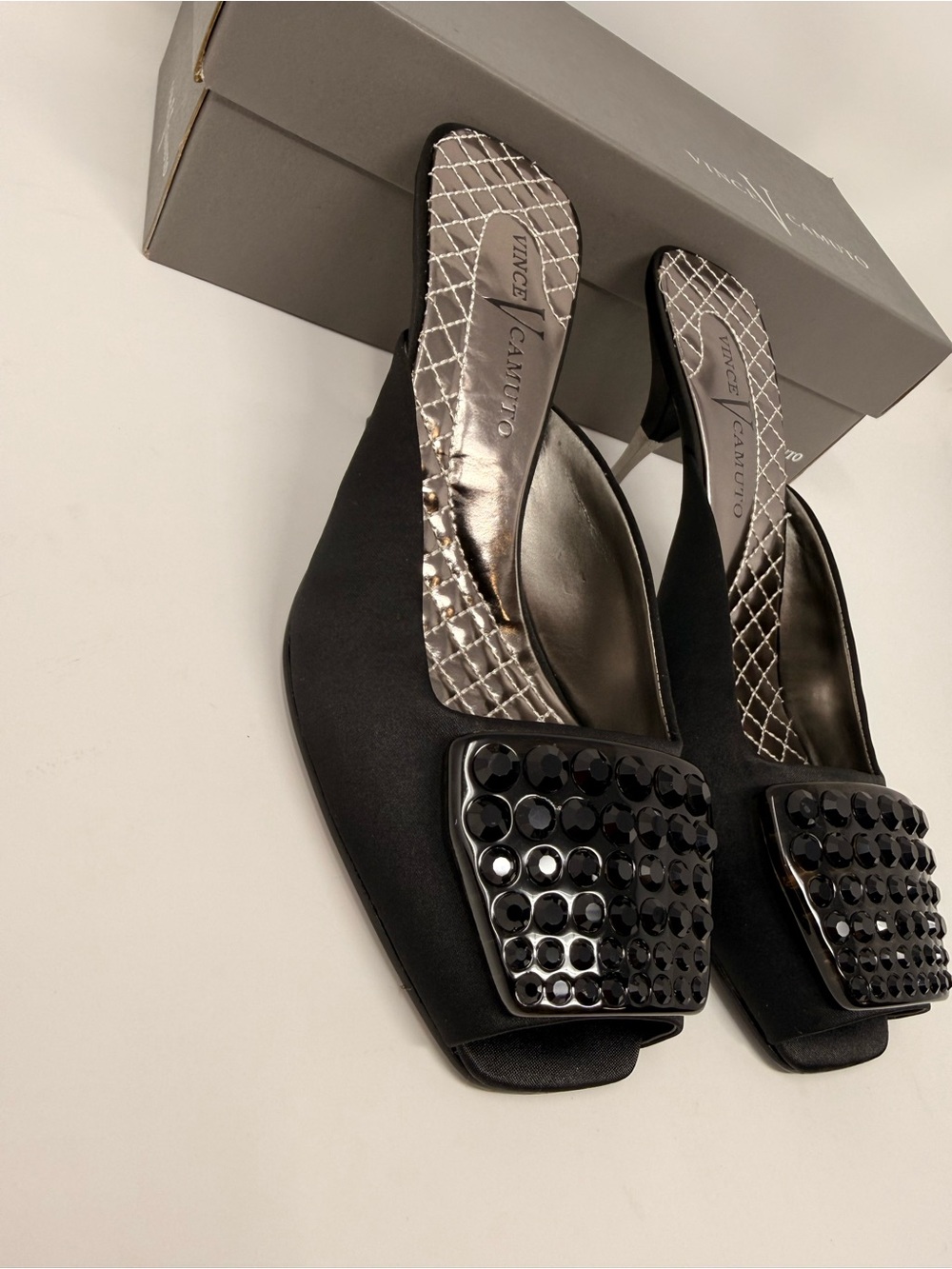 Vince Camuto Black Jeweled Slide Mules